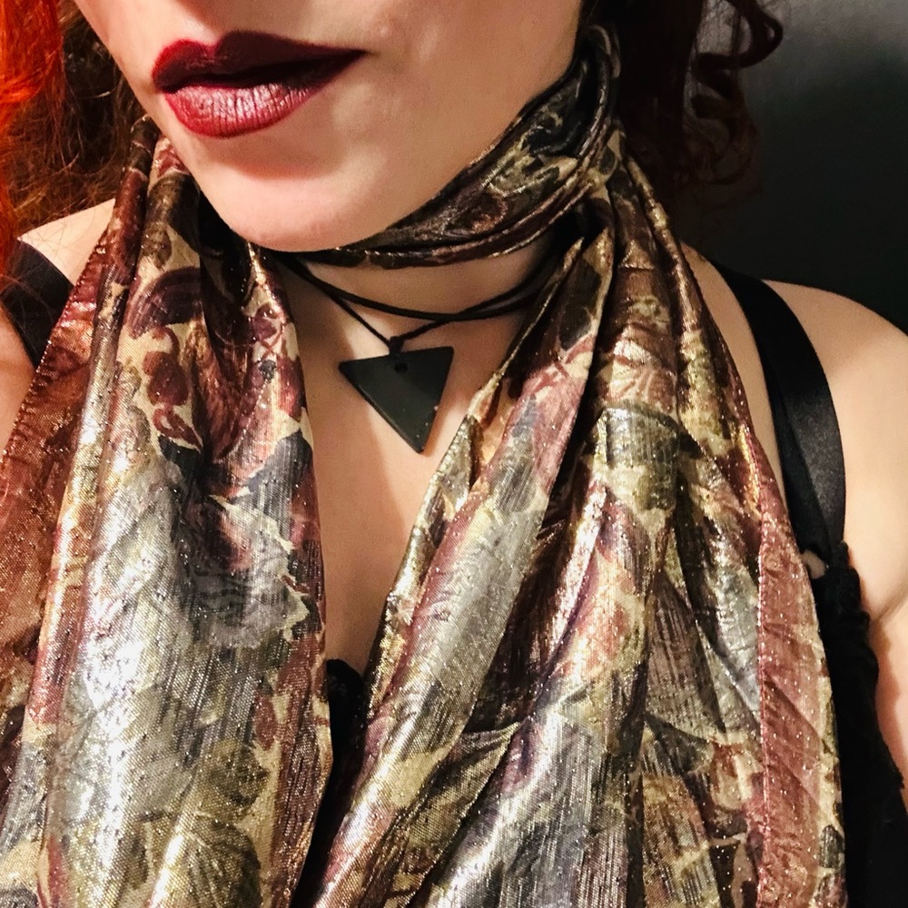 Spectacular Vintage 1980s Shimmer Floral Lamé Italian Scarf w/Metallic Weave